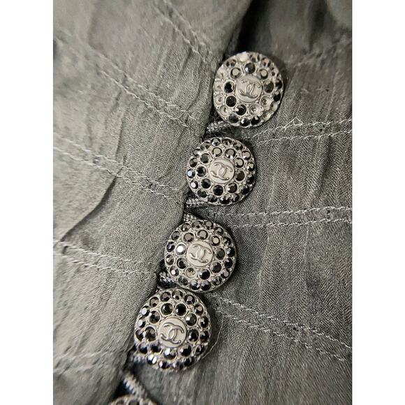 Chanel women's black‎ chiffon trim jeweled wool blazer size 50 - Picture 11 of 13